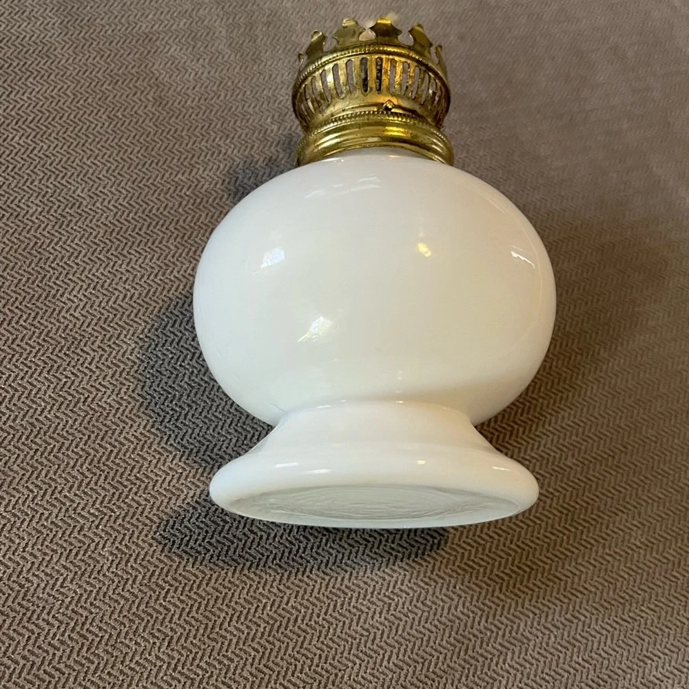 Elegant Vintage Mini White Milk Glass Lantern with Brass Detail